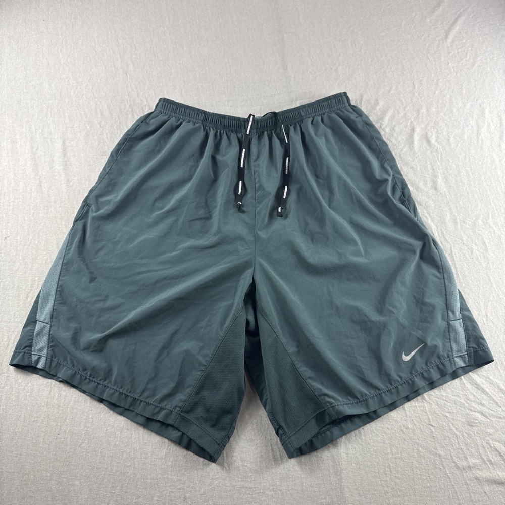 Nike Running Dri Fit Shorts Mens L Gray Lined 9" Drawstring Workout 695443-364
